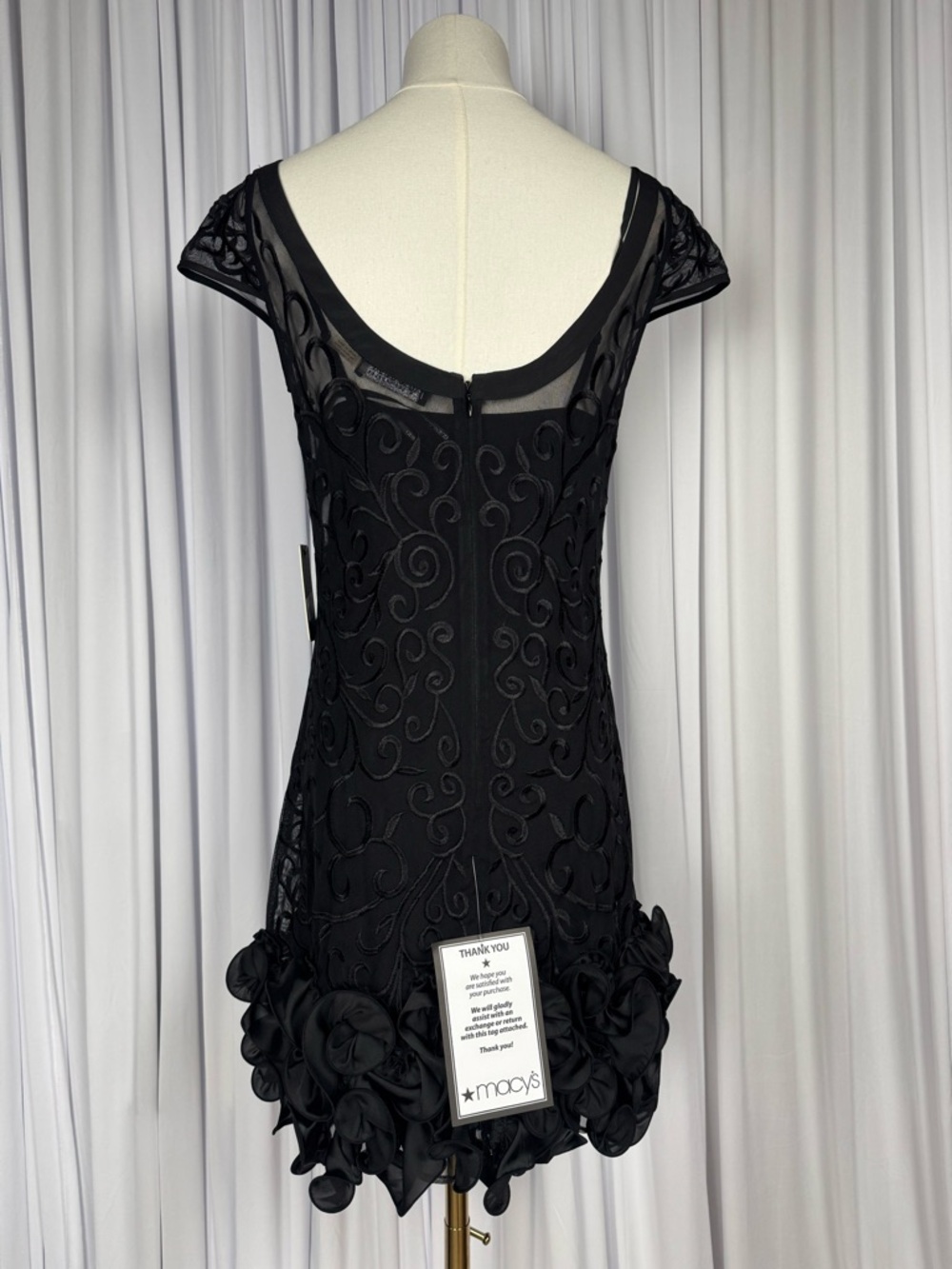 GUESS Black Embroidered Cap-Sleeve Mini Dress Women’s Size 4 - Picture 4 of 16